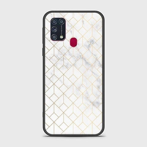 Samsung Galaxy M31 Cover - White Marble Series 2 - HQ Ultra Shine Premium Infinity Glass Soft Silicon Borders Case