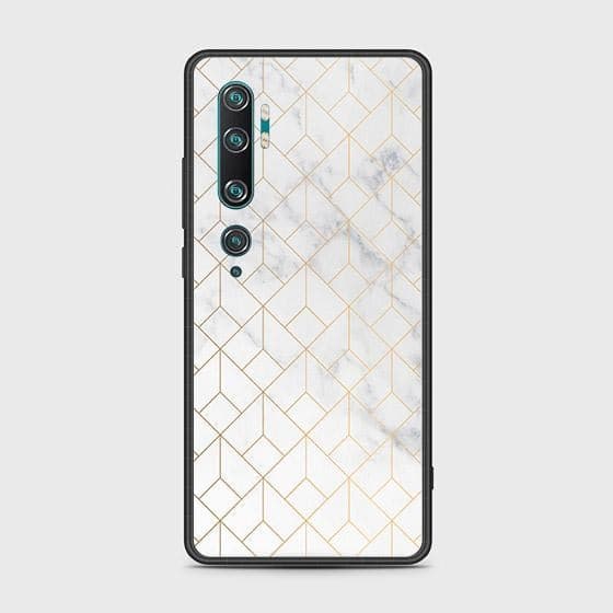 Xiaomi Mi Note 10 Cover - White Marble Series 2 - HQ Ultra Shine Premium Infinity Glass Soft Silicon Borders Case