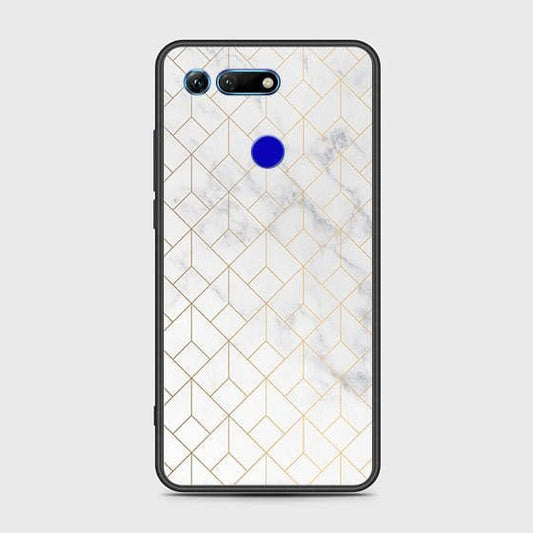 Huawei Honor View 20 Cover - White Marble Series 2 - HQ Ultra Shine Premium Infinity Glass Soft Silicon Borders Case