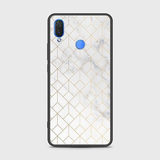Huawei Y7 (2019) Cover - White Marble Series 2 - HQ Ultra Shine Premium Infinity Glass Soft Silicon Borders Case
