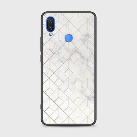 Huawei Y9 2019 Cover - White Marble Series 2 - HQ Ultra Shine Premium Infinity Glass Soft Silicon Borders Case