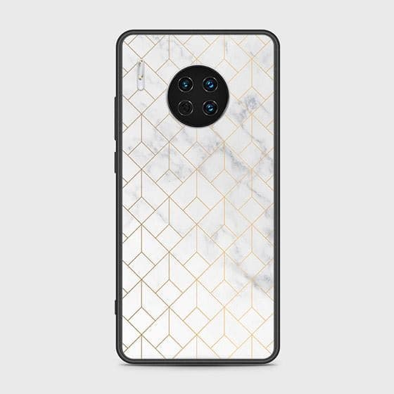 Huawei Mate 30 Cover - White Marble Series 2 - HQ Ultra Shine Premium Infinity Glass Soft Silicon Borders Case