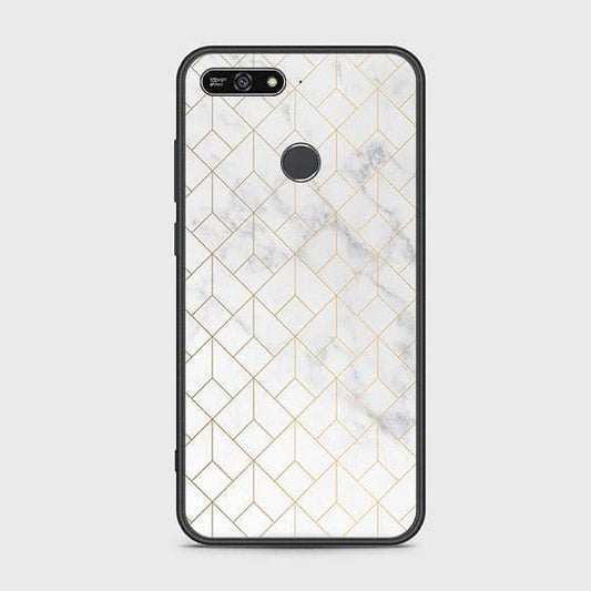 Huawei Y6 Prime 2018 Cover - White Marble Series 2 - HQ Ultra Shine Premium Infinity Glass Soft Silicon Borders Case
