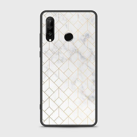 Huawei P30 lite Cover - White Marble Series 2 - HQ Ultra Shine Premium Infinity Glass Soft Silicon Borders Case