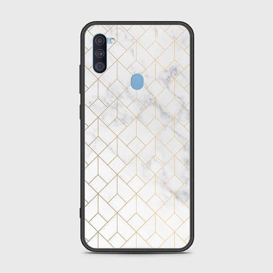 Samsung Galaxy A11 Cover - White Marble Series 2 - HQ Ultra Shine Premium Infinity Glass Soft Silicon Borders Case