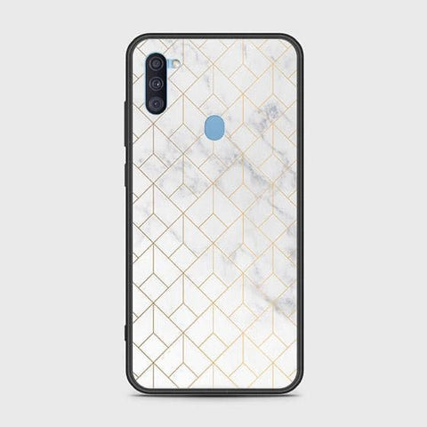 Samsung Galaxy M11 Cover - White Marble Series 2 - HQ Ultra Shine Premium Infinity Glass Soft Silicon Borders Case