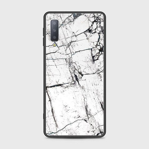 Samsung Galaxy A7 2018 Cover - White Marble Series 2 - HQ Ultra Shine Premium Infinity Glass Soft Silicon Borders Case