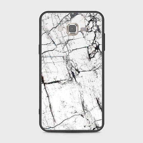 Samsung Galaxy J7 2015 Cover - White Marble Series 2 - HQ Ultra Shine Premium Infinity Glass Soft Silicon Borders Case