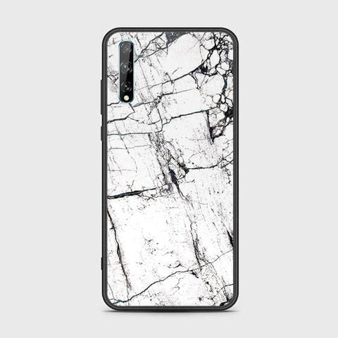 Huawei Y8p Cover - White Marble Series 2 - HQ Ultra Shine Premium Infinity Glass Soft Silicon Borders Case