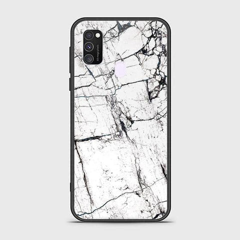 Samsung Galaxy M30s Cover - White Marble Series 2 - HQ Ultra Shine Premium Infinity Glass Soft Silicon Borders Case