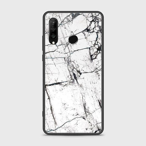 Huawei P30 lite Cover - White Marble Series 2 - HQ Ultra Shine Premium Infinity Glass Soft Silicon Borders Case