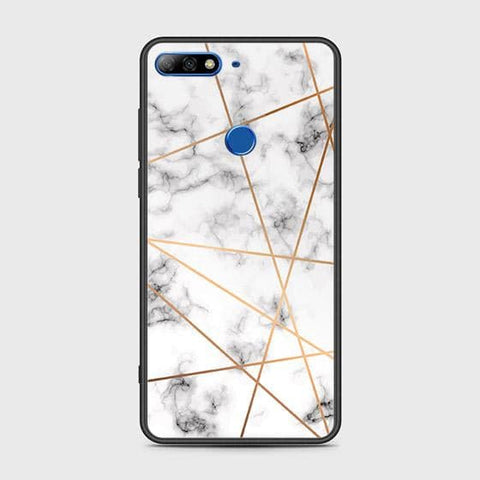 Huawei Y7 2018 Cover - White Marble Series 2 - HQ Ultra Shine Premium Infinity Glass Soft Silicon Borders Case