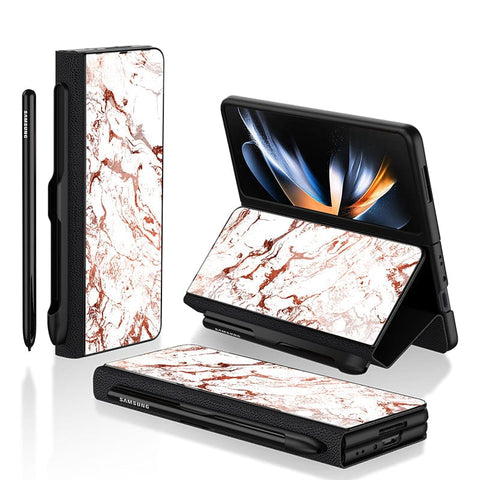 Samsung Galaxy Z Fold 3 5G Cover- White Marble Series 2 - HQ Ultra Shine Premium Infinity Glass Soft Silicon Borders Case
