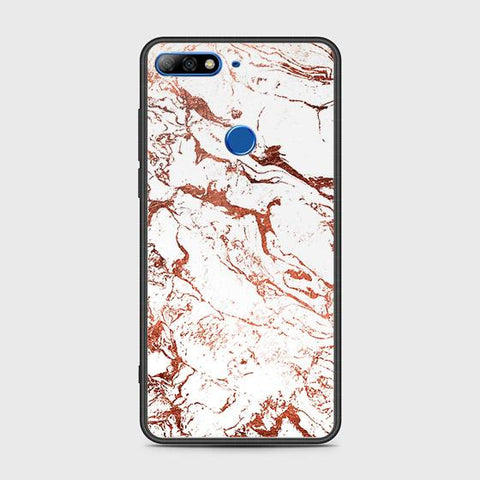 Huawei Y7 2018 Cover - White Marble Series 2 - HQ Ultra Shine Premium Infinity Glass Soft Silicon Borders Case