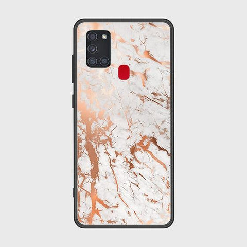 Samsung Galaxy A21s Cover - White Marble Series 2 - HQ Ultra Shine Premium Infinity Glass Soft Silicon Borders Case