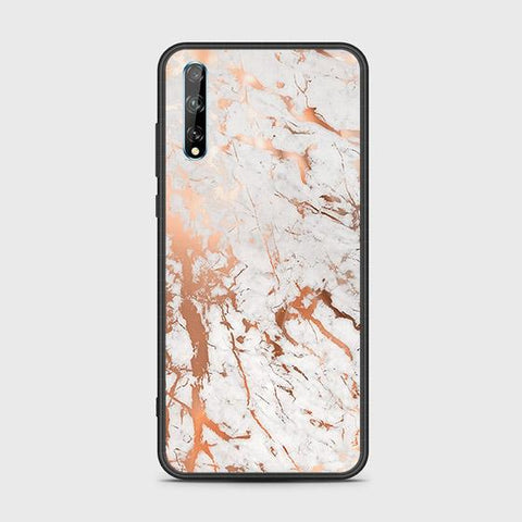 Huawei Y8p Cover - White Marble Series 2 - HQ Ultra Shine Premium Infinity Glass Soft Silicon Borders Case