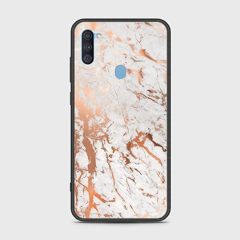 Samsung Galaxy M11 Cover - White Marble Series 2 - HQ Ultra Shine Premium Infinity Glass Soft Silicon Borders Case