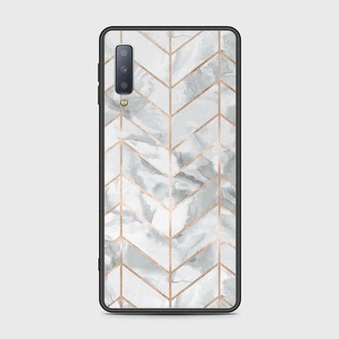 Samsung Galaxy A7 2018 Cover - White Marble Series 2 - HQ Ultra Shine Premium Infinity Glass Soft Silicon Borders Case