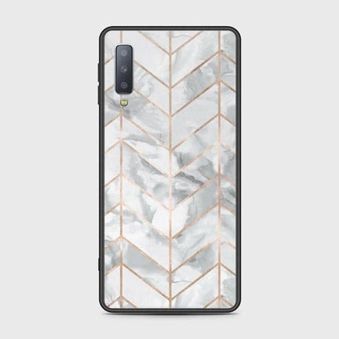 Samsung Galaxy A7 2018 Cover - White Marble Series 2 - HQ Ultra Shine Premium Infinity Glass Soft Silicon Borders Case