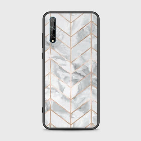 Huawei Y8p Cover - White Marble Series 2 - HQ Ultra Shine Premium Infinity Glass Soft Silicon Borders Case