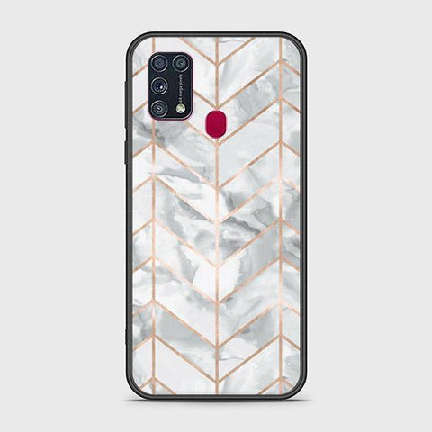 Samsung Galaxy M21 Cover - White Marble Series 2 - HQ Ultra Shine Premium Infinity Glass Soft Silicon Borders Case