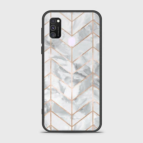 Samsung Galaxy M30s Cover - White Marble Series 2 - HQ Ultra Shine Premium Infinity Glass Soft Silicon Borders Case