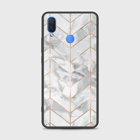 Huawei Y9 2019 Cover - White Marble Series 2 - HQ Ultra Shine Premium Infinity Glass Soft Silicon Borders Case