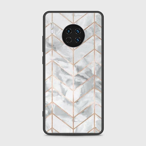 Huawei Mate 30 Cover - White Marble Series 2 - HQ Ultra Shine Premium Infinity Glass Soft Silicon Borders Case