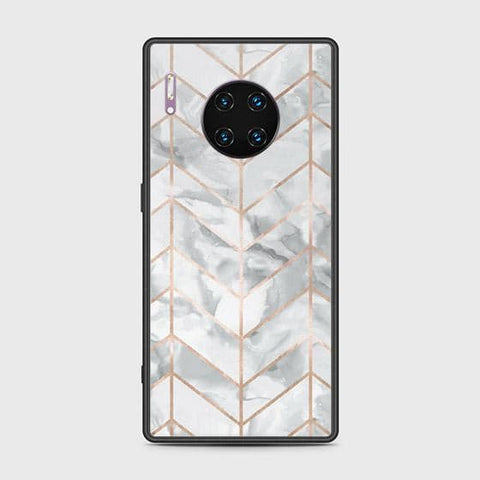 Huawei Mate 30 Pro Cover - White Marble Series 2 - HQ Ultra Shine Premium Infinity Glass Soft Silicon Borders Case