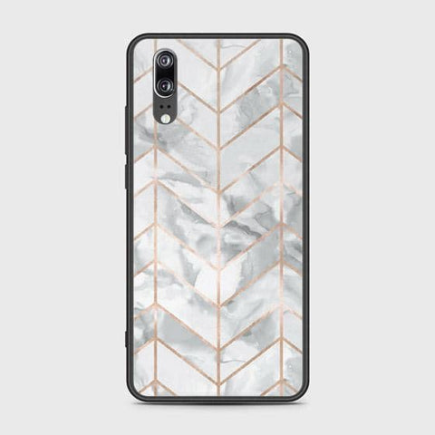 Huawei P20 Cover - White Marble Series 2 - HQ Ultra Shine Premium Infinity Glass Soft Silicon Borders Case