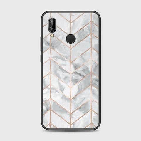 Huawei P20 Lite 2019 Cover - White Marble Series 2 - HQ Ultra Shine Premium Infinity Glass Soft Silicon Borders Case