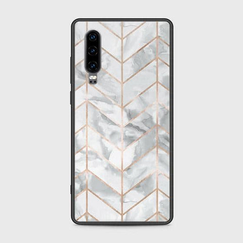 Huawei P30 Cover - White Marble Series 2 - HQ Ultra Shine Premium Infinity Glass Soft Silicon Borders Case