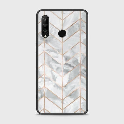 Huawei P30 lite Cover - White Marble Series 2 - HQ Ultra Shine Premium Infinity Glass Soft Silicon Borders Case