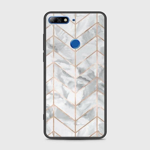 Huawei Y7 2018 Cover - White Marble Series 2 - HQ Ultra Shine Premium Infinity Glass Soft Silicon Borders Case