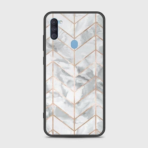 Samsung Galaxy M11 Cover - White Marble Series 2 - HQ Ultra Shine Premium Infinity Glass Soft Silicon Borders Case