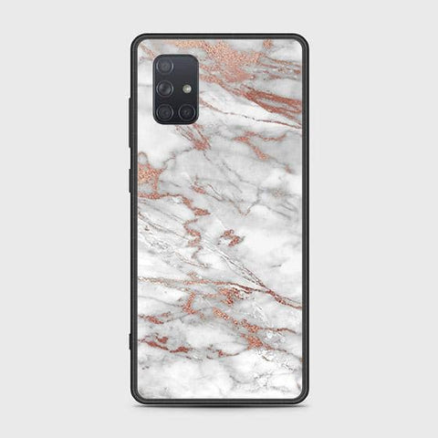 Samsung Galaxy A71 Cover - White Marble Series 2 - HQ Ultra Shine Premium Infinity Glass Soft Silicon Borders Case