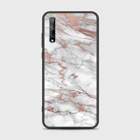 Huawei Y8p Cover - White Marble Series 2 - HQ Ultra Shine Premium Infinity Glass Soft Silicon Borders Case