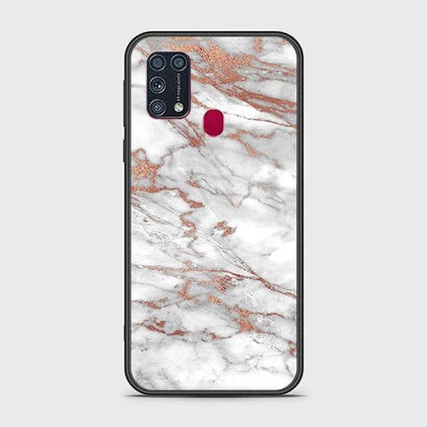 Samsung Galaxy M21 Cover - White Marble Series 2 - HQ Ultra Shine Premium Infinity Glass Soft Silicon Borders Case