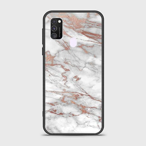 Samsung Galaxy M30s Cover - White Marble Series 2 - HQ Ultra Shine Premium Infinity Glass Soft Silicon Borders Case