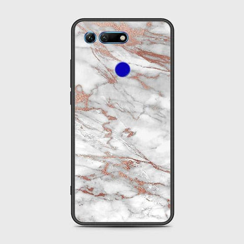 Huawei Honor View 20 Cover - White Marble Series 2 - HQ Ultra Shine Premium Infinity Glass Soft Silicon Borders Case