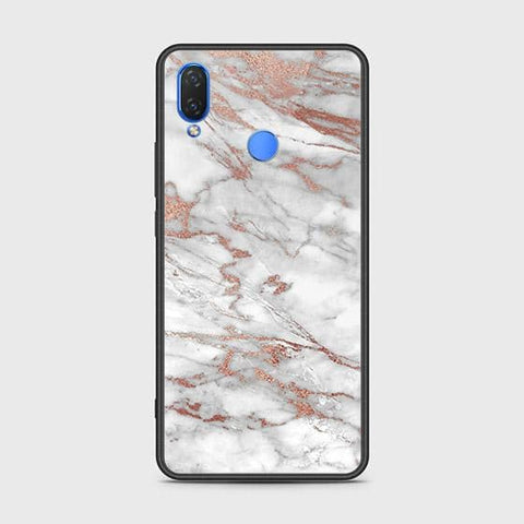 Huawei Y7 (2019) Cover - White Marble Series 2 - HQ Ultra Shine Premium Infinity Glass Soft Silicon Borders Case