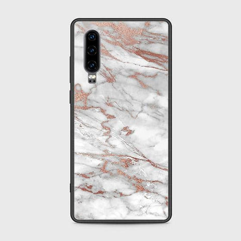 Huawei P30 Cover - White Marble Series 2 - HQ Ultra Shine Premium Infinity Glass Soft Silicon Borders Case