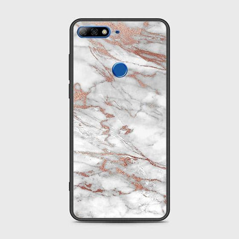 Huawei Y7 2018 Cover - White Marble Series 2 - HQ Ultra Shine Premium Infinity Glass Soft Silicon Borders Case