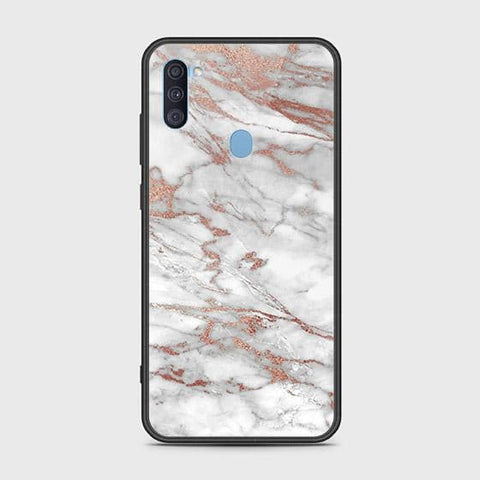 Samsung Galaxy M11 Cover - White Marble Series 2 - HQ Ultra Shine Premium Infinity Glass Soft Silicon Borders Case