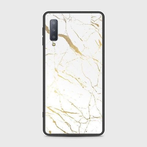 Samsung Galaxy A7 2018 Cover - White Marble Series 2 - HQ Ultra Shine Premium Infinity Glass Soft Silicon Borders Case