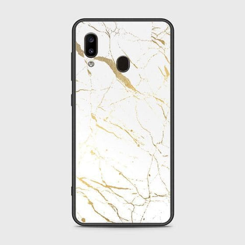 Samsung Galaxy A20 Cover - White Marble Series 2 - HQ Ultra Shine Premium Infinity Glass Soft Silicon Borders Case