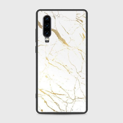 Huawei P30 Cover - White Marble Series 2 - HQ Ultra Shine Premium Infinity Glass Soft Silicon Borders Case