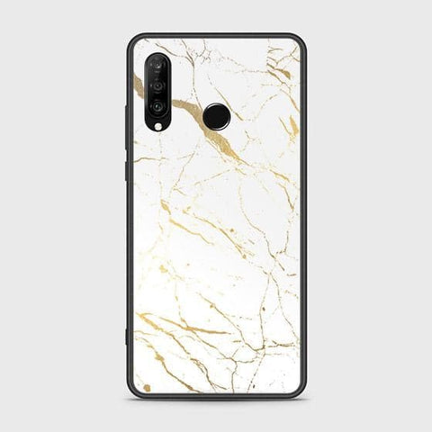 Huawei P30 lite Cover - White Marble Series 2 - HQ Ultra Shine Premium Infinity Glass Soft Silicon Borders Case