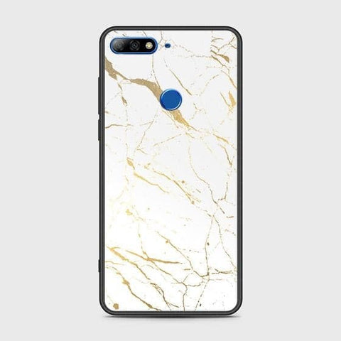 Huawei Y7 2018 Cover - White Marble Series 2 - HQ Ultra Shine Premium Infinity Glass Soft Silicon Borders Case