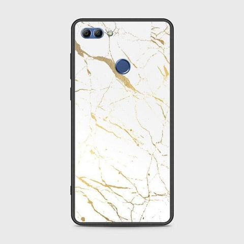 Huawei Y9 2018 Cover - White Marble Series 2 - HQ Ultra Shine Premium Infinity Glass Soft Silicon Borders Case